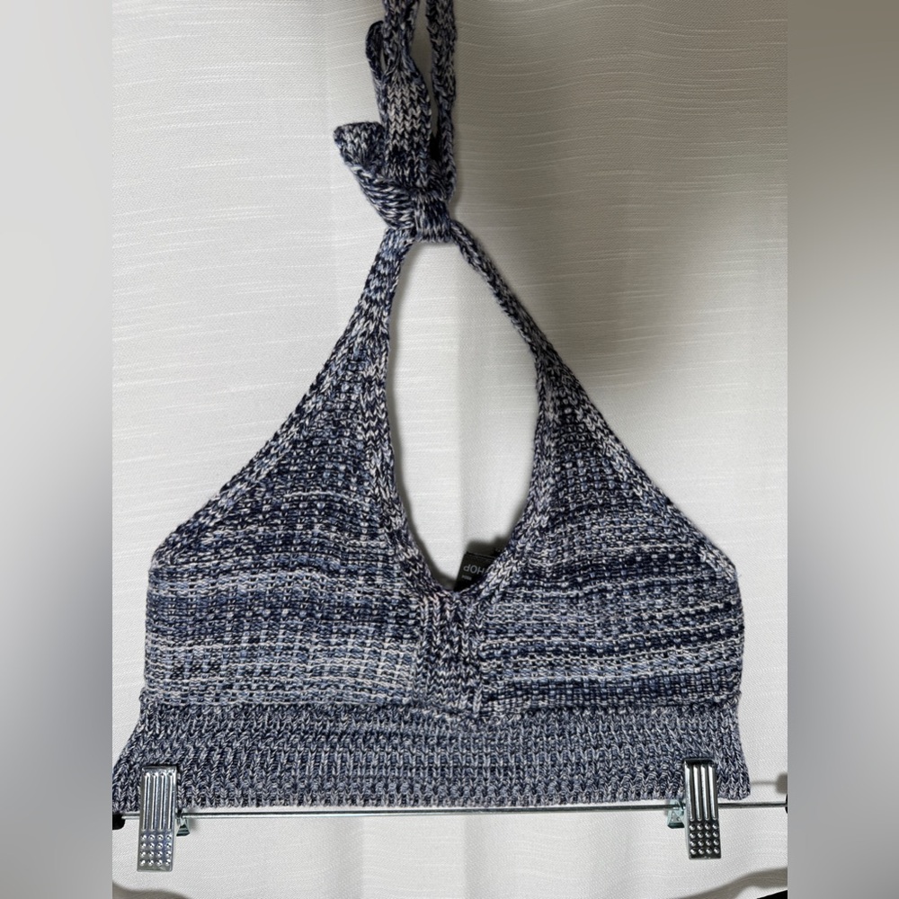Topshop Gray Knit Halter Bralette Crop Top Tie Neck Button Back | Size 2 - Picture 6 of 12